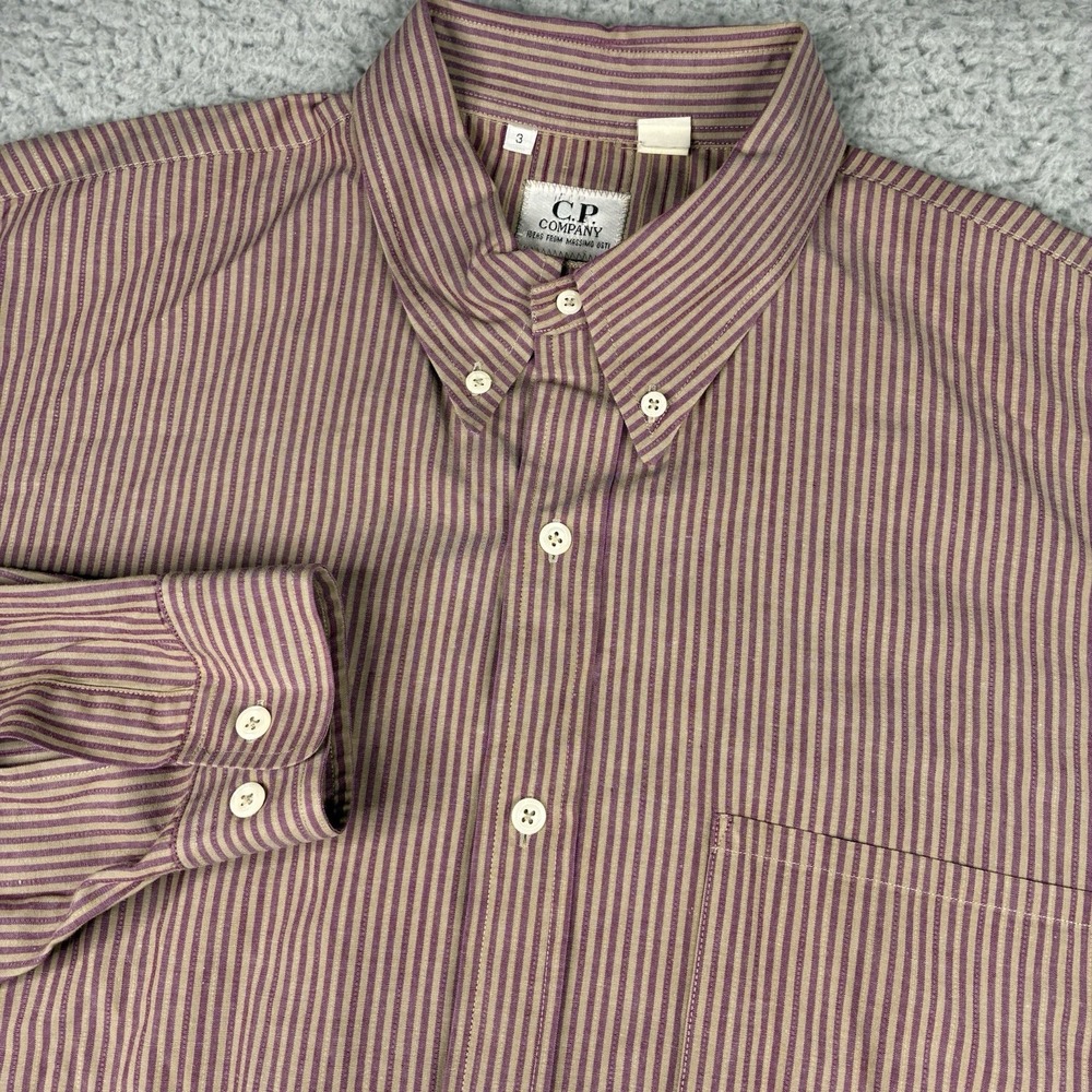 Vintage C.P. Company Massimo Osti Stripe Button Down Shirt Men's XL Size 3